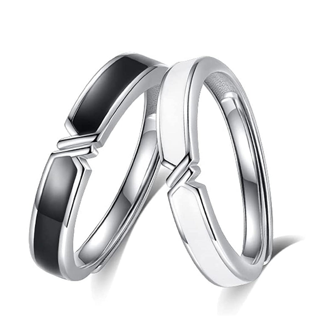 Rockyu ペアリング 2個セット フリーサイズ 純銀製 S925 モダンVラインデザイン 結婚・婚約指輪