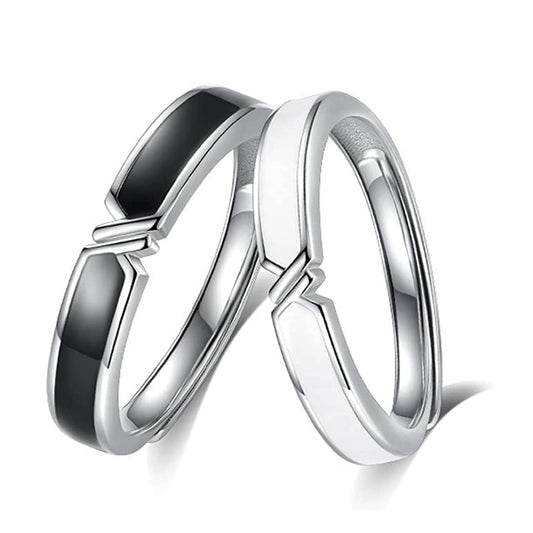 Rockyu ペアリング 2個セット フリーサイズ 純銀製 S925 モダンVラインデザイン 結婚・婚約指輪