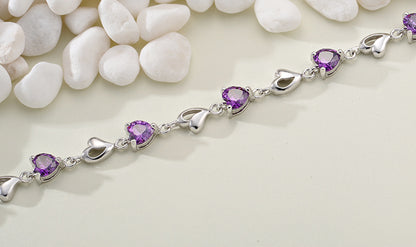 Rockyu ハートクリスタルブレスレット レディース – アレルギー対応 細身シルバーチェーン（全4色）