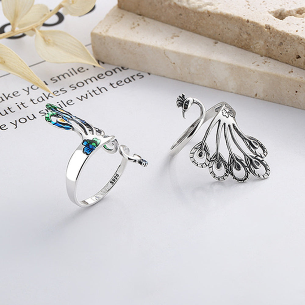 Rockyu 指輪 レディース フリーサイズ おしゃれ シルバー925 リング 可愛い 個性的 クジャク指輪物語 結婚指輪 婚約指輪 フリー サイズ調節可能 恋人 ファッション アクセサリー