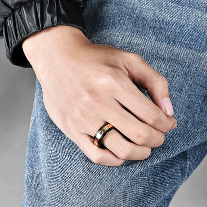 Rockyu トランプスピンリング メンズ ステンレス製 ブラック＆ゴールド