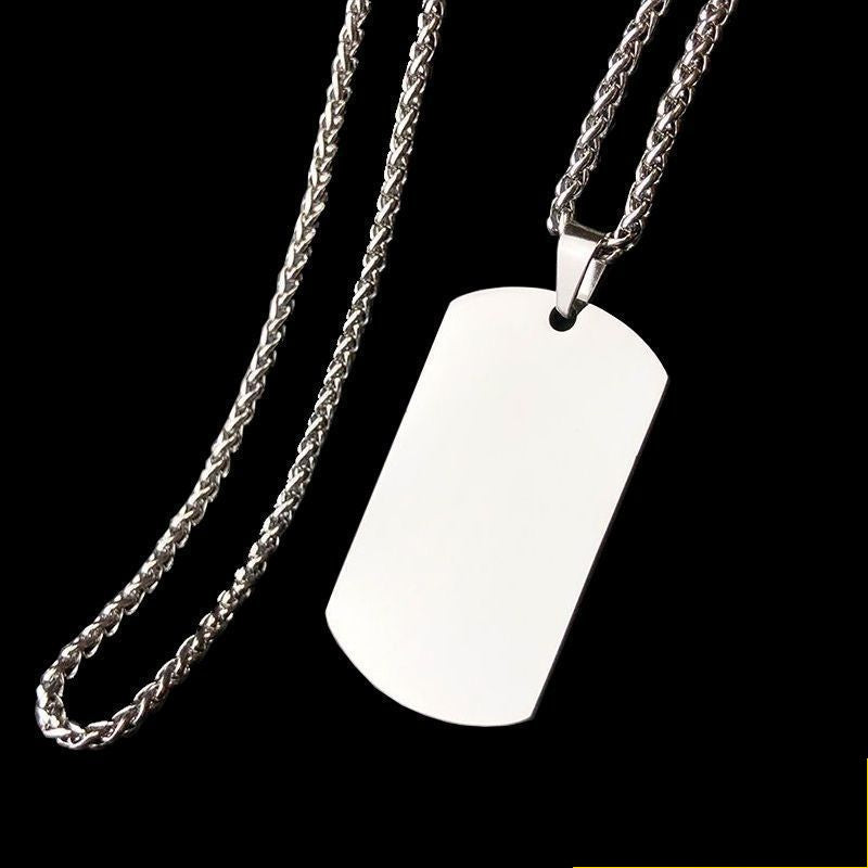 Rockyu ネックレス メンズ タングステンプレート 長方形ペンダント ベネチアンチェーン