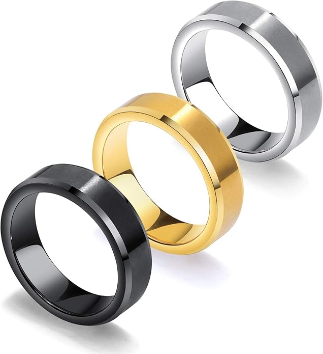Rockyu タングステンリング メンズ 6mm 幅 シルバー・ブラック・ゴールド 平打ち シンプルデザイン