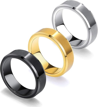 Rockyu タングステンリング メンズ 6mm 幅 シルバー・ブラック・ゴールド 平打ち シンプルデザイン