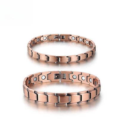 Rockyu メンズ ブレスレット 磁気 ピンクゴールド 銅製 シンプル カジュアル
