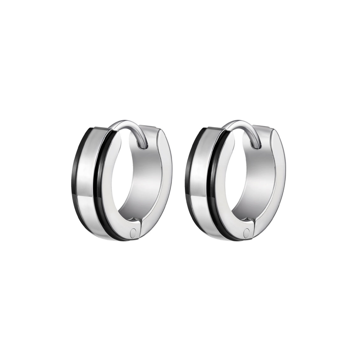 Rockyu ピアス 幅広フープ メンズ レディース シルバー×ブルー ステンレス 鏡面仕上げ 金属アレルギー対応