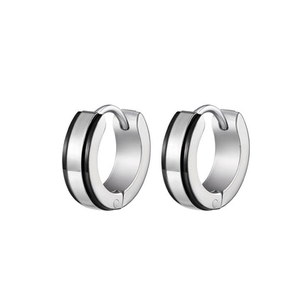 Rockyu ピアス 幅広フープ メンズ レディース シルバー×ブルー ステンレス 鏡面仕上げ 金属アレルギー対応