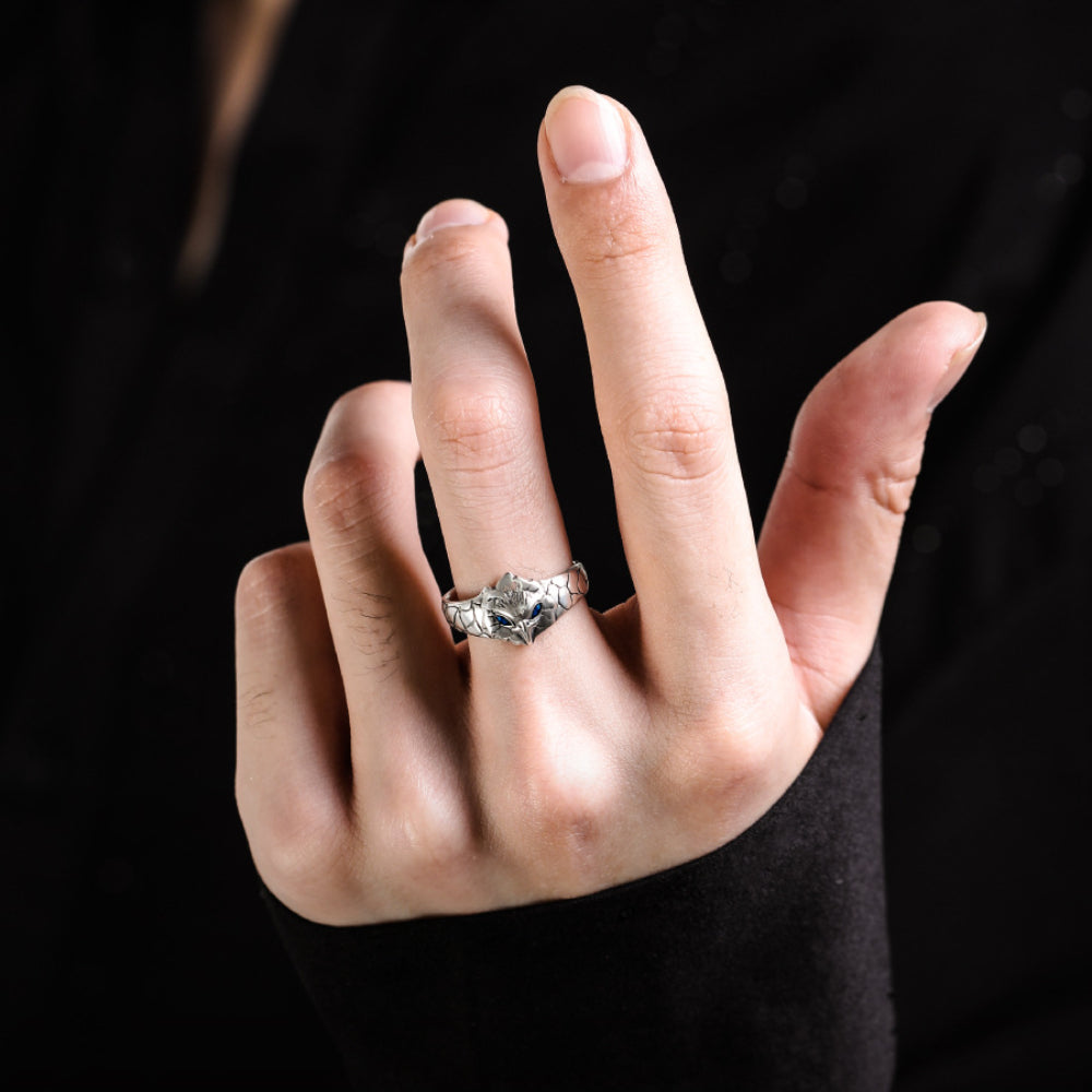 Rockyu イーグルリング メンズ フリーサイズ 藍宝石風 鷹モチーフ おしゃれ 指輪