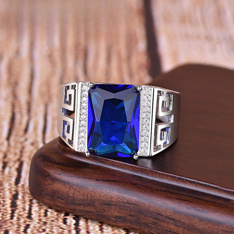 Rockyu メンズリング 大粒ジルコニア シルバー925調 フリーサイズ 幅広デザイン