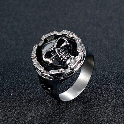 Rockyu スカルデザインリング メンズ ステンレス製 パンク ヒップホップ風
