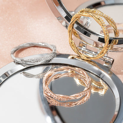 Rockyu ひねりデザイン ジルコニアリング 3色セット レディース 細身 ステンレス アレルギー対応