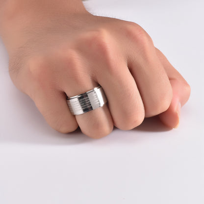 Rockyu メンズリング ステンレス製 大悲呪 回転式 12mm幅 スピナーリング