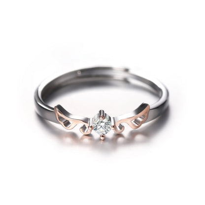 Rockyu 天使の翼 ペアリング S925純銀仕上げ フリーサイズ CZダイヤ カップル用