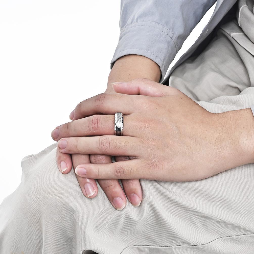 Rockyu 北欧ルーン×ケルト結び ステンレススチールリング