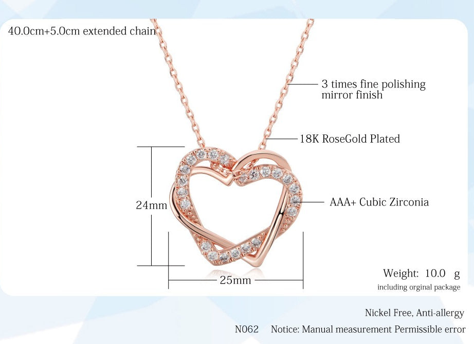Rockyu ハートモチーフ ネックレス レディース ジルコニア 18Kローズゴールド仕上げ 鏡面仕上げ アレルギー対応