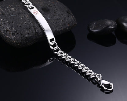 Rockyu ブランド ジュエリー ブレスレット メンズ ステンレス チタン シルバー マークデザイン 刻印 プレート ビジネス ギフト