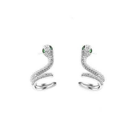 Rockyu 蛇ピアス レディース ジルコニア×925銀製ポスト ゴールド＆シルバー 耳飾り
