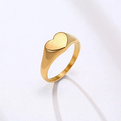Rockyu 指輪 レディース メンズ ゴールド ハートリング ステンレス 印台デザイン おしゃれ 18金コーティング