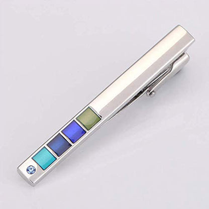 Rockyu ネクタイピン＆カフスセット メンズ シルバー ブルー幾何学模様 ビジネス・結婚式用 ギフト