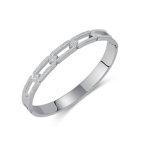 バングル レディース ゴールド シルバー ステンレス 金属アレルギー対応 ジルコニア 透かしデザイン