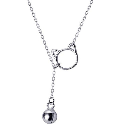 Rockyu 猫モチーフネックレス レディース シルバー925 鎖骨チェーン付き ジルコニアチャーム
