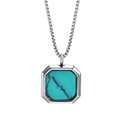 Rockyu スクエアペンダントネックレス｜天然石×ステンレス 60cmチェーン メンズ