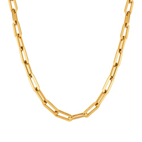 Rockyu ネックレス レディース メンズ ペーパークリップチェーン 幅0.5cm 長さ40〜45cm ゴールド/シルバー