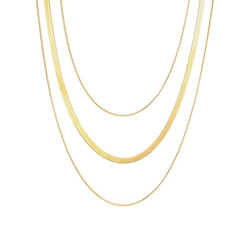 Rockyu ネックレス レディース ゴールド ステンレス製 三連チェーン 3.2mm 調整可能 IPゴールドメッキ アレルギー対応