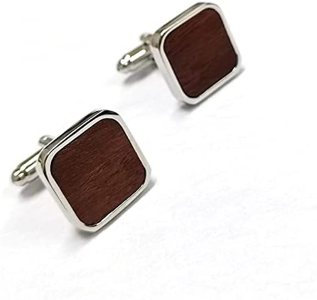 Rockyu カフスボタン メンズ ウッド調 ステンレス製 スクエア型 ビジネス フォーマル用