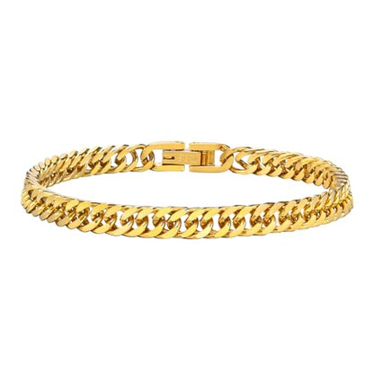 Rockyu レディース キューバンチェーンブレスレット｜ステンレス製 喜平チェーン 16.5cm｜ゴールド＆シルバー 金属アレルギー対応