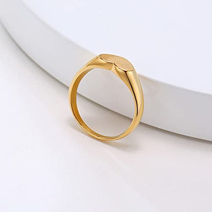 Rockyu 指輪 レディース メンズ ゴールド ハートリング ステンレス 印台デザイン おしゃれ 18金コーティング