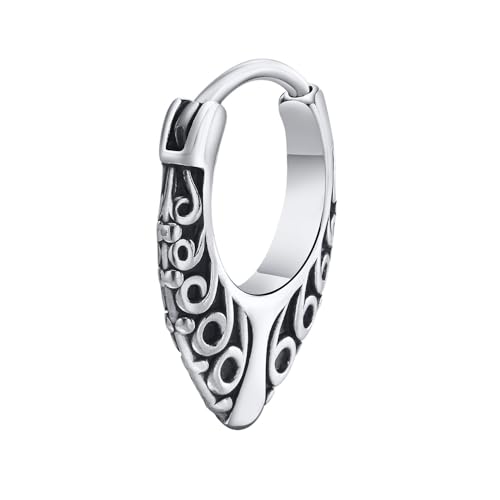 Rockyu ピアス メンズ 唐草模様 フープ ステンレス シルバー 金属アレルギー対応 片耳用