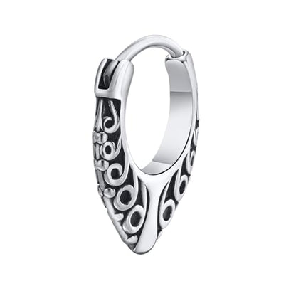 Rockyu ピアス メンズ 唐草模様 フープ ステンレス シルバー 金属アレルギー対応 片耳用