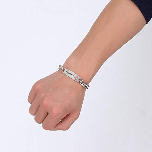 Rockyu ブランド ジュエリー ブレスレット メンズ ステンレス チタン シルバー マークデザイン 刻印 プレート ビジネス ギフト