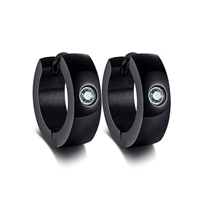 Rockyu フープピアス メンズ レディース兼用 ジルコニア付き 太めリング ステンレス製 金属アレルギー対応 4色展開