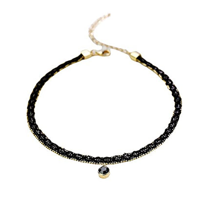 Rockyu 星型チョーカーネックレス レディース ブラックレース×ゴールドチェーン