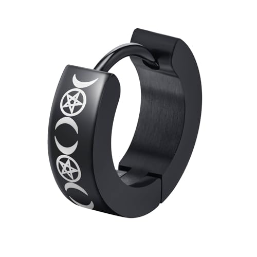 Rockyu ステンレス製 ブラックコーティング柄入りフープピアス メンズ 片耳用