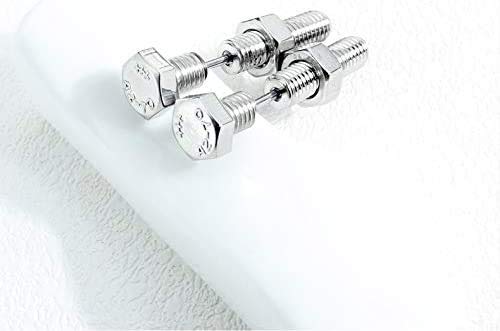 Rockyu ネジ型スタッドピアス メンズ チタン製 ブラック＆シルバー 金属アレルギー対応 スクリューデザイン