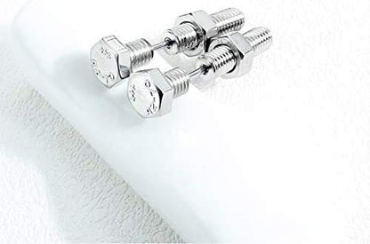 Rockyu ネジ型スタッドピアス メンズ チタン製 ブラック＆シルバー 金属アレルギー対応 スクリューデザイン