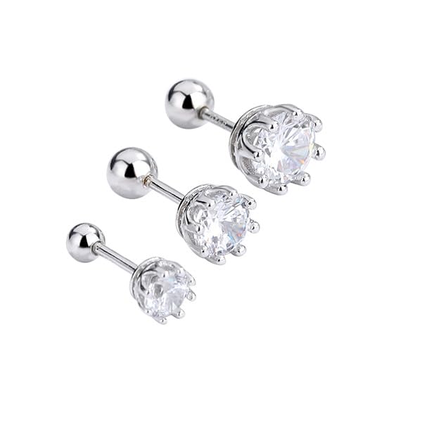 Rockyu シルバー925 キュービックジルコニア スクリューキャッチピアス 3サイズ展開