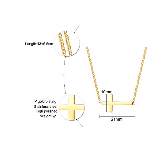 Rockyu 十字架ネックレス ピンクゴールド ステンレス製 シンプルクロス チェーンアクセサリー