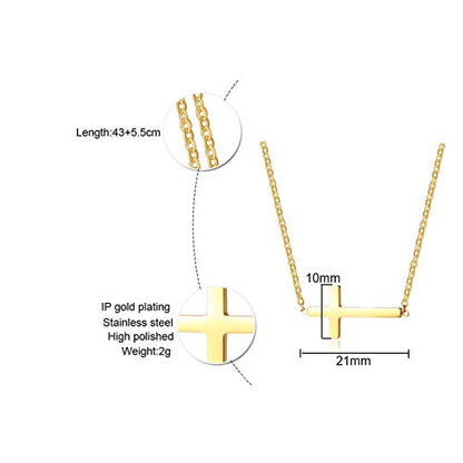 Rockyu 十字架ネックレス ピンクゴールド ステンレス製 シンプルクロス チェーンアクセサリー