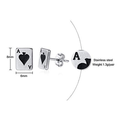 Rockyu スペードAピアス レディース シルバー＆ブラック ステンレス製 スタッドイヤリング