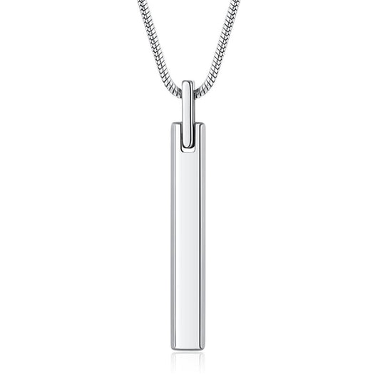 Rockyu ネックレス メンズ タングステン シルバー スティックペンダント 鏡面加工