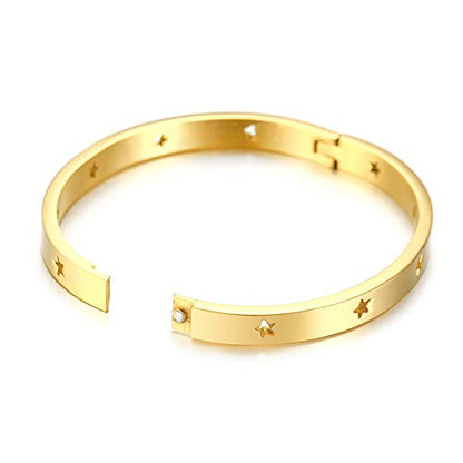 Rockyu スターモチーフ バングル ステンレス シルバー ゴールド ピンクゴールド レディース