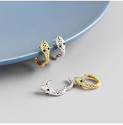 Rockyu ピアス レディース フープ 蛇モチーフ シルバー925 ゴールド/プラチナ仕上げ ジルコニア 両耳用
