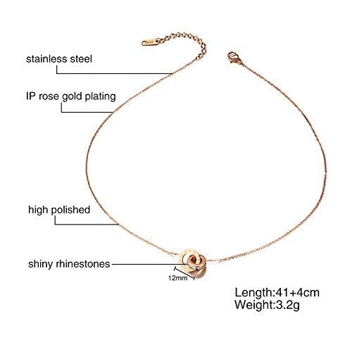 Rockyu 2連リングネックレス レディース チタン製 ピンクゴールド CZストーン 金属アレルギー対応