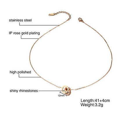 Rockyu 2連リングネックレス レディース チタン製 ピンクゴールド CZストーン 金属アレルギー対応