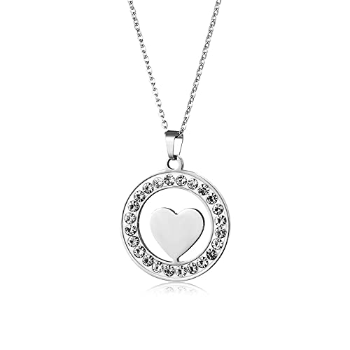 ラウンドハートネックレス｜輝くストーン＆シルバーカラー｜レディースアクセサリー