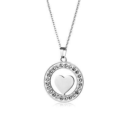 ラウンドハートネックレス｜輝くストーン＆シルバーカラー｜レディースアクセサリー